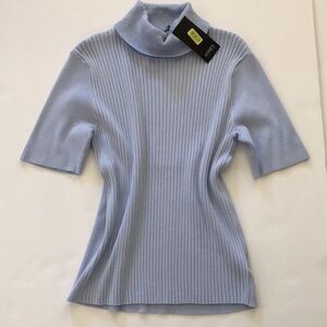 Jones New York baby blue short-sleeve turtleneck ribbed sweater XL new with tag